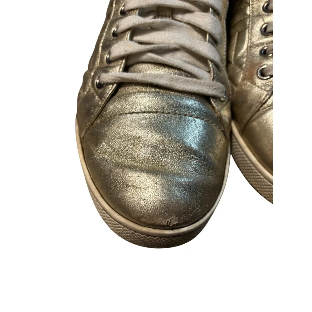 Prada Milano Metallic Gold Quilted‎ Leather Low Top Sneakers 1E254L EU 38.5